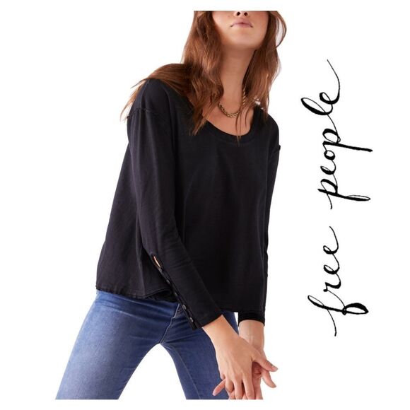 Free People Dark NAVY Long Sleeve THERMAL Blouse W/ button sleeve detail - Picture 1 of 6
